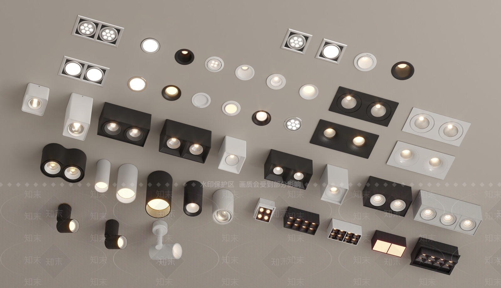 现代意式筒灯射灯组合3D模型下载【ID:1200827028】