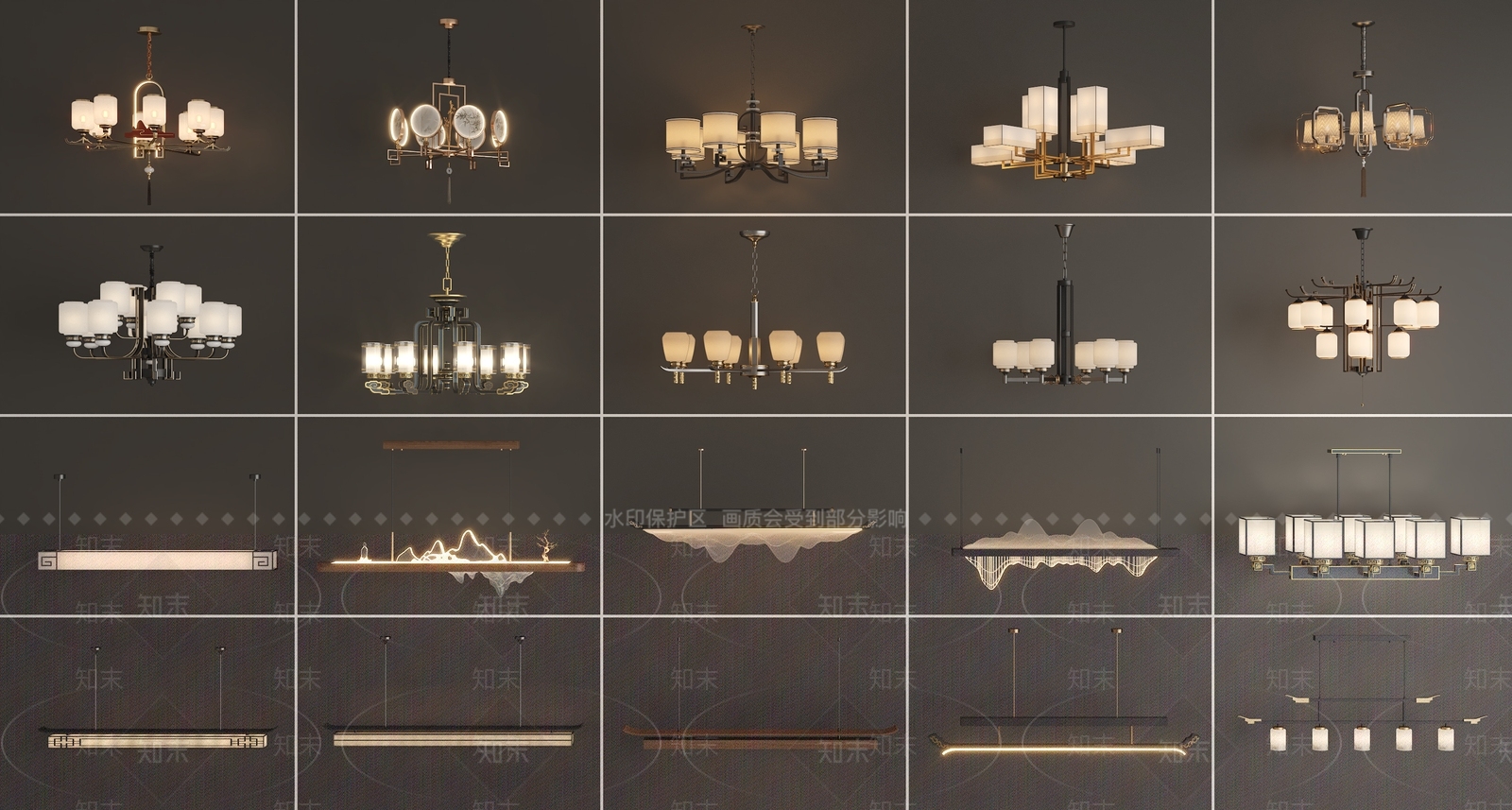 新中式中式艺术吊灯3D模型下载【ID:1200827354】