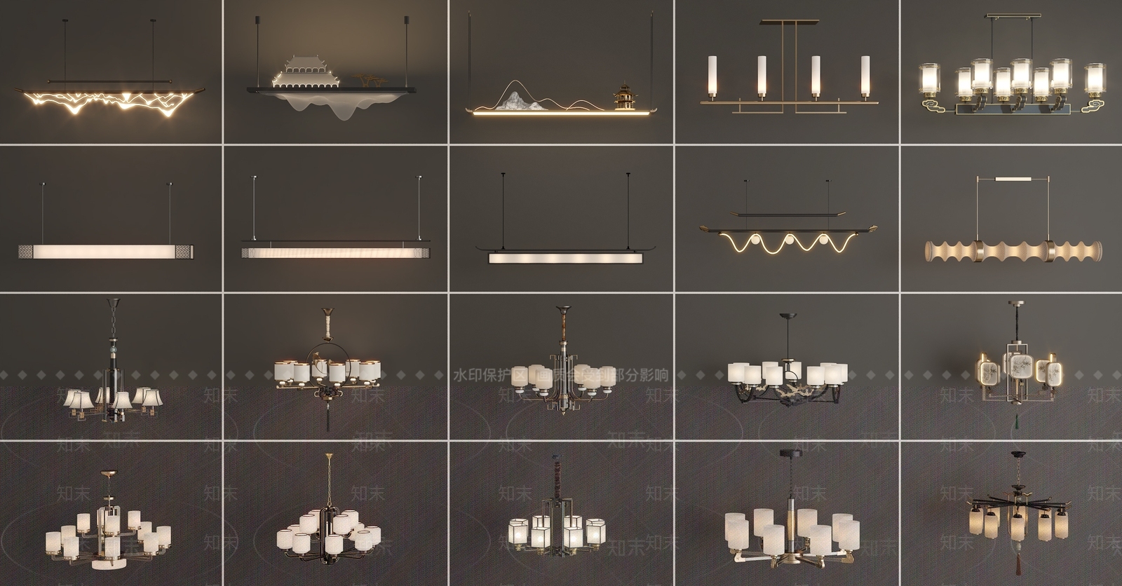 新中式中式客厅吊灯SU模型下载【ID:1200827560】