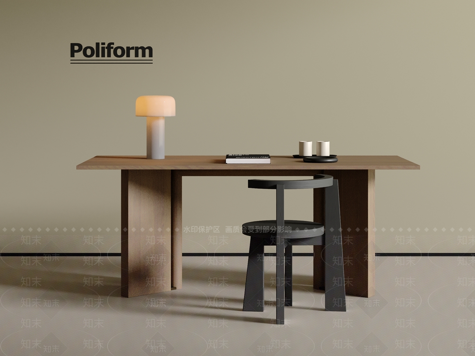 中古侘寂书桌椅3D模型下载【ID:1200827551】