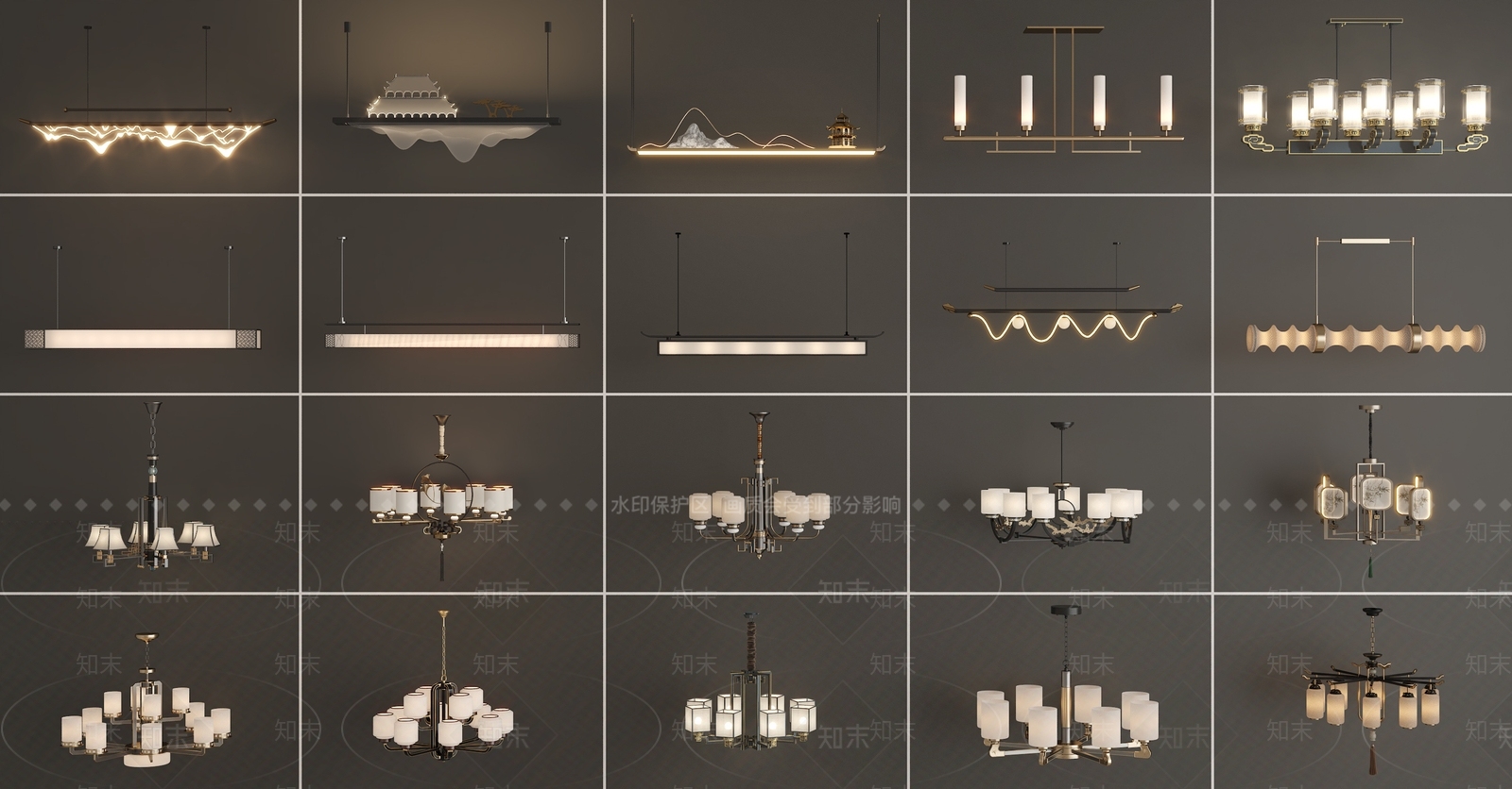 新中式中式客厅吊灯3D模型下载【ID:1200827602】