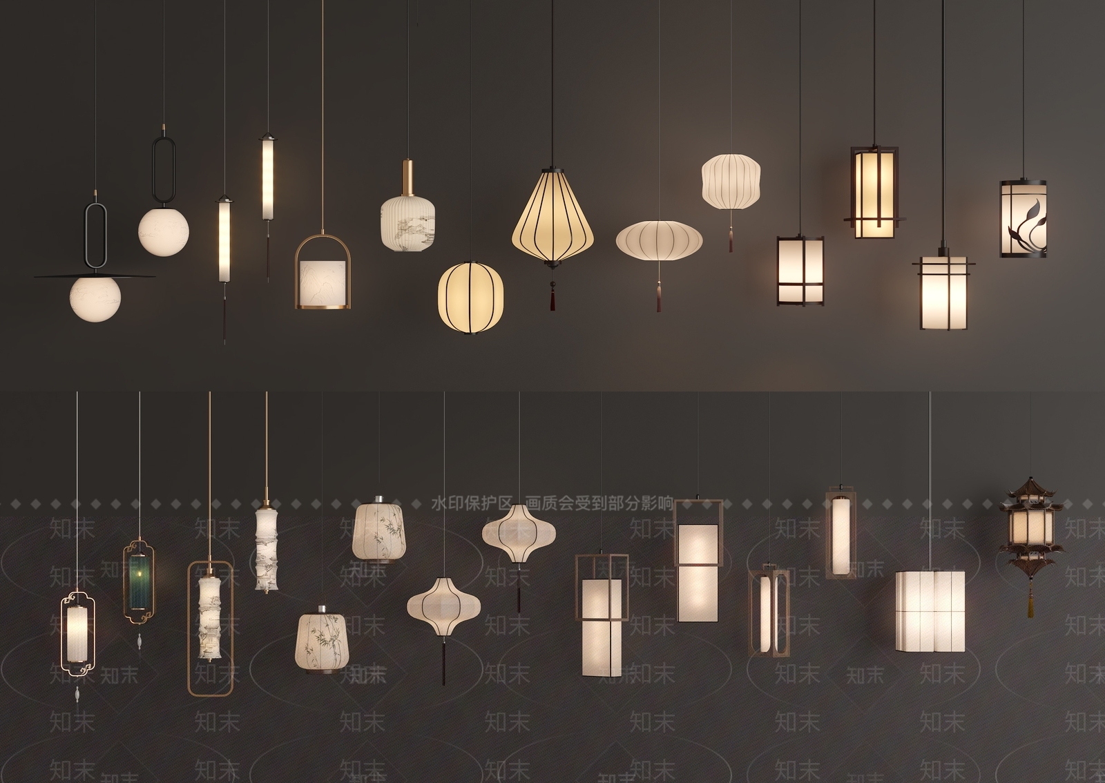 新中式中式艺术吊灯SU模型下载【ID:1200827872】