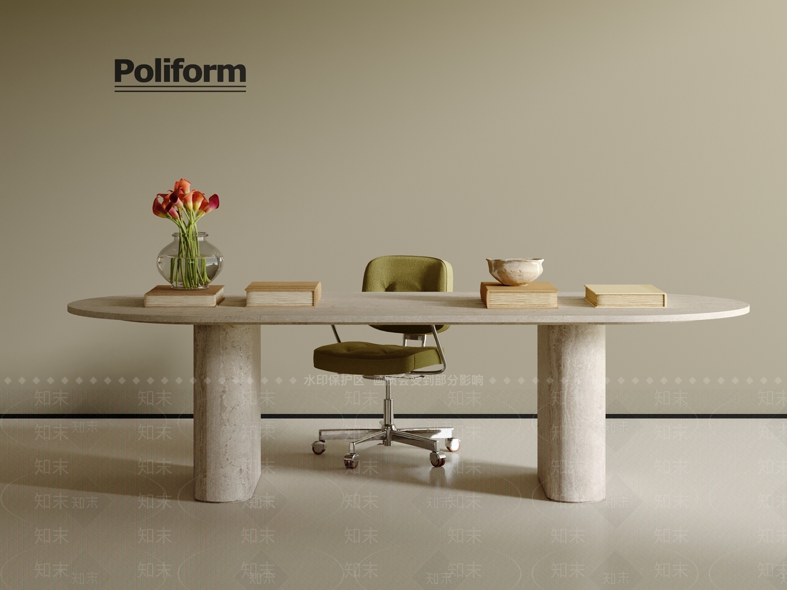 复古中古现代办公桌椅3D模型下载【ID:1200829747】