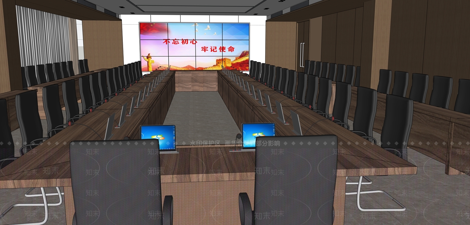 现代新中式会议室SU模型下载【ID:1200833675】