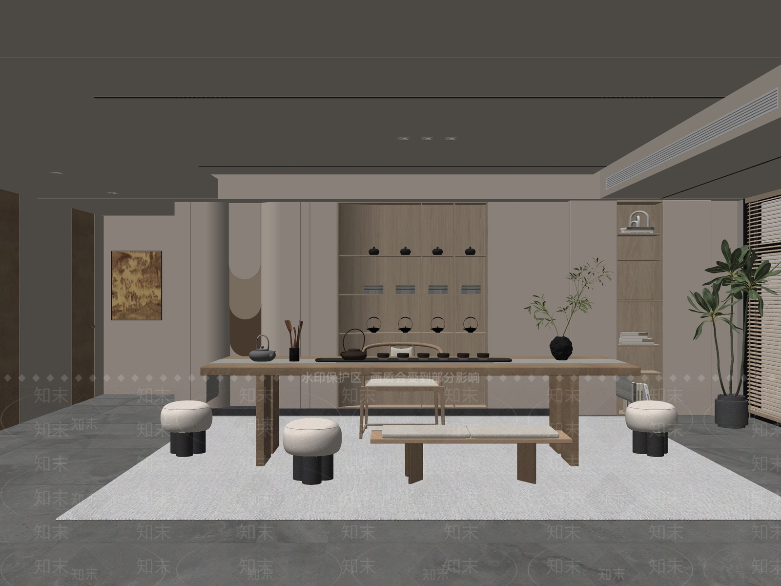 新中式禅意茶室SU模型下载【ID:1200838510】