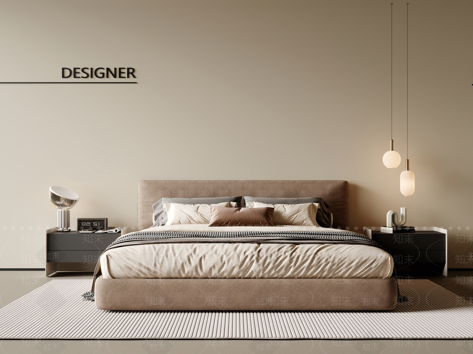 现代中古双人床3D模型下载【ID:1200840017】