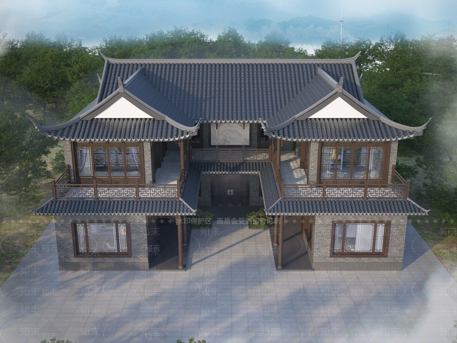 新中式中式四合院3D模型下载【ID:1200841012】