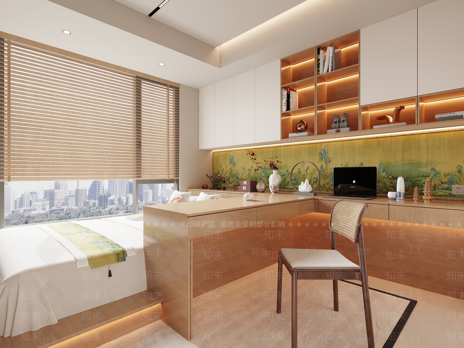 新中式禅意榻榻米卧室3D模型下载【ID:1200842165】