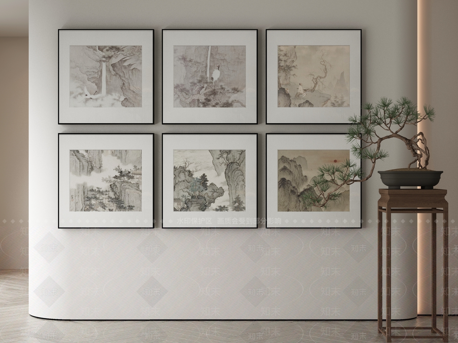 新中式挂画3D模型渲染效果图