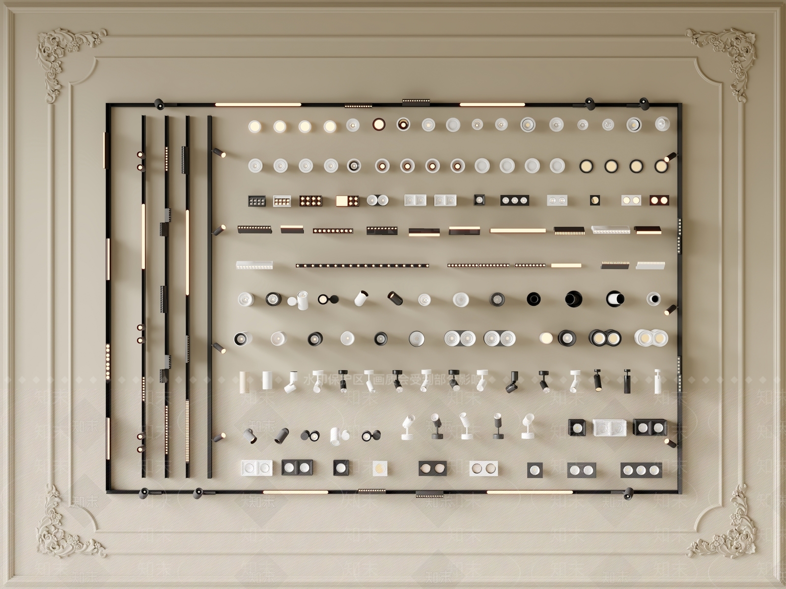 现代筒灯射灯组合3D模型下载【ID:1200843702】
