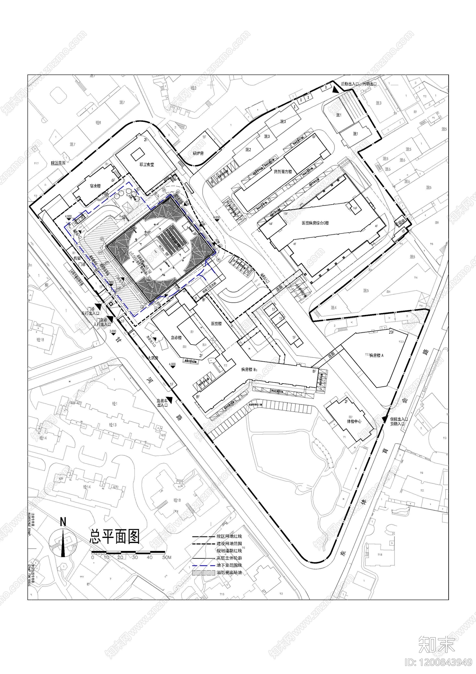 现代医院建筑cad施工图下载【ID:1200843949】