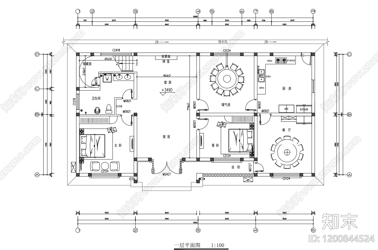 新中式客餐厅施工图下载【ID:1200844524】