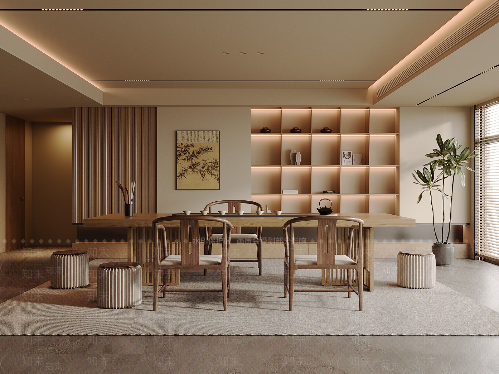 新中式茶室3D模型下载【ID:1200844338】