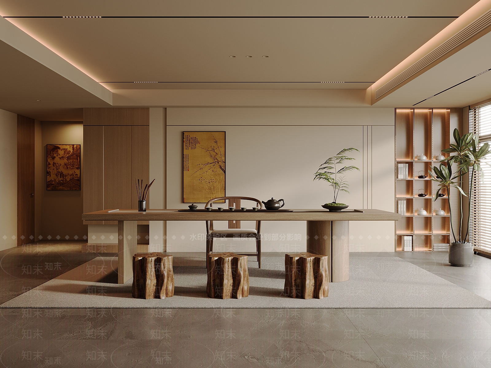 新中式茶室3D模型下载【ID:1200845795】