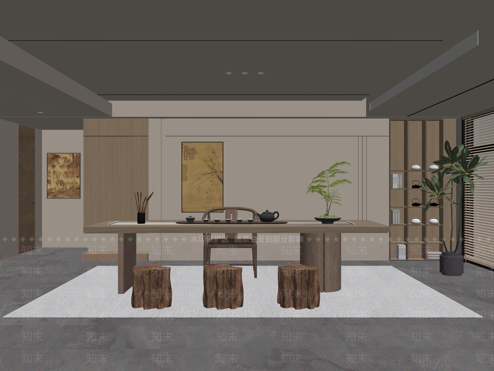 新中式茶室SU模型下载【ID:1200847013】
