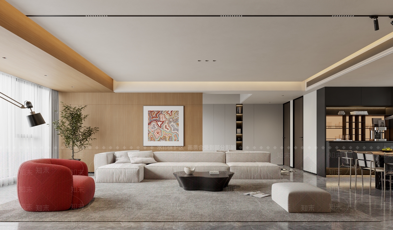 现代极简客餐厅3D模型下载【ID:1200846608】