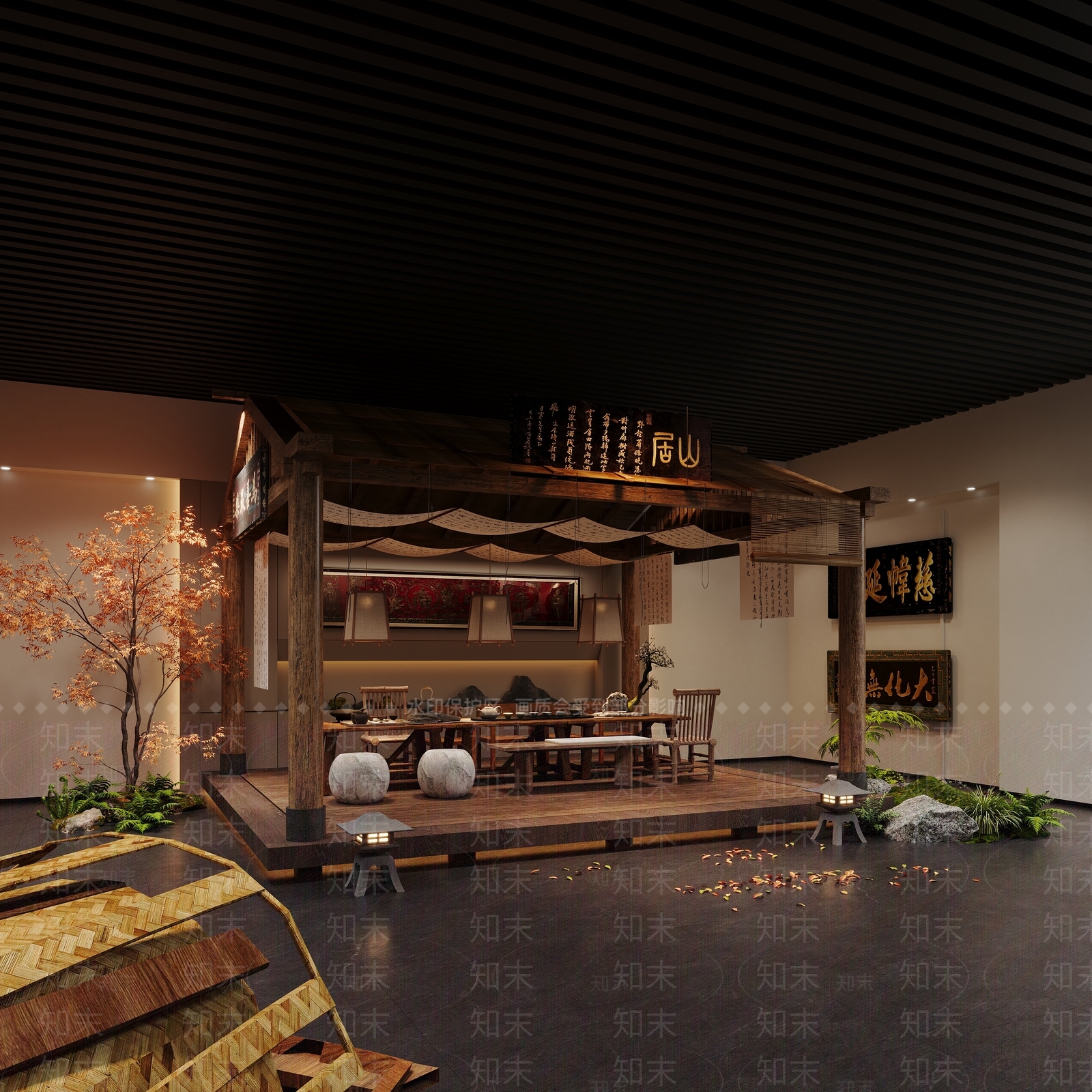 新中式中式茶室3D模型下载【ID:1200849792】