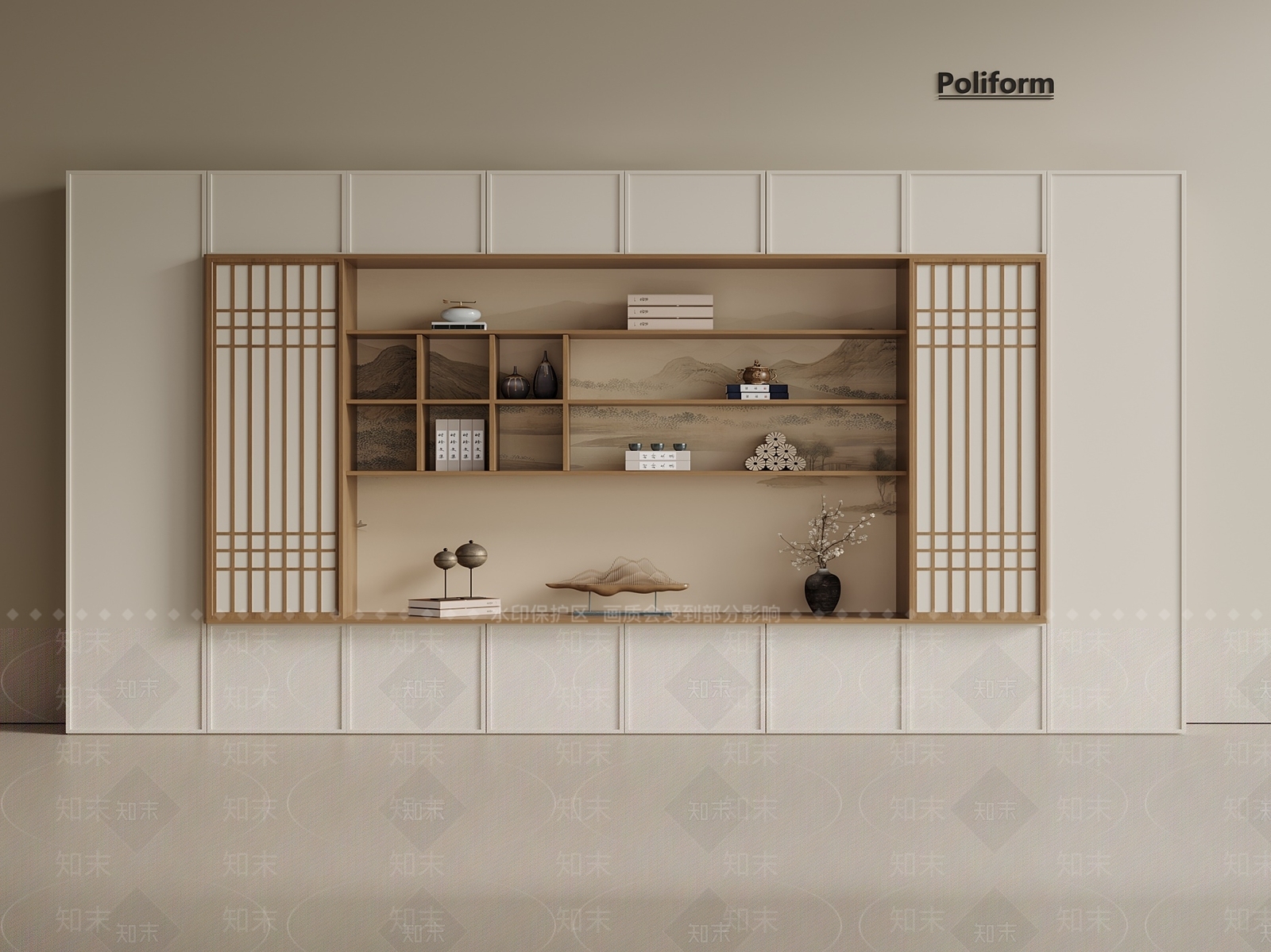 新中式中式书柜SU模型下载【ID:1201449953】