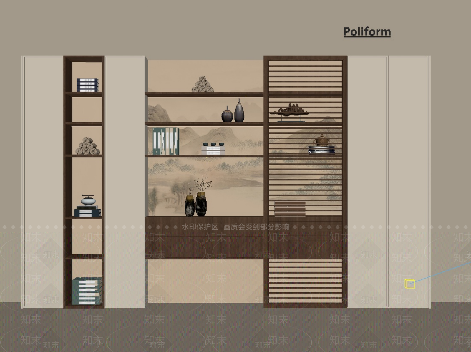新中式中式书柜SU模型下载【ID:1200850371】
