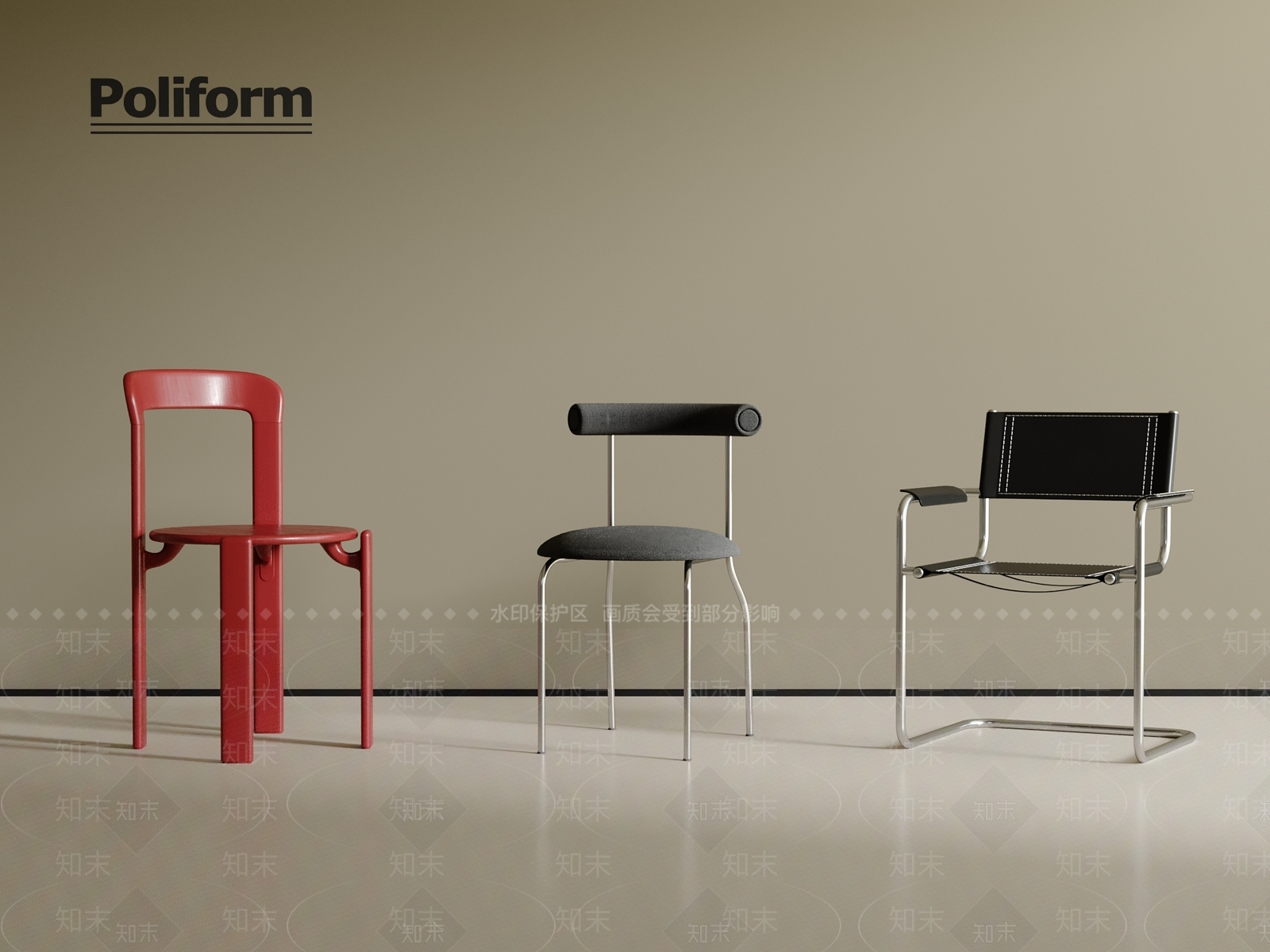 现代复古餐椅3D模型下载【ID:1200850554】