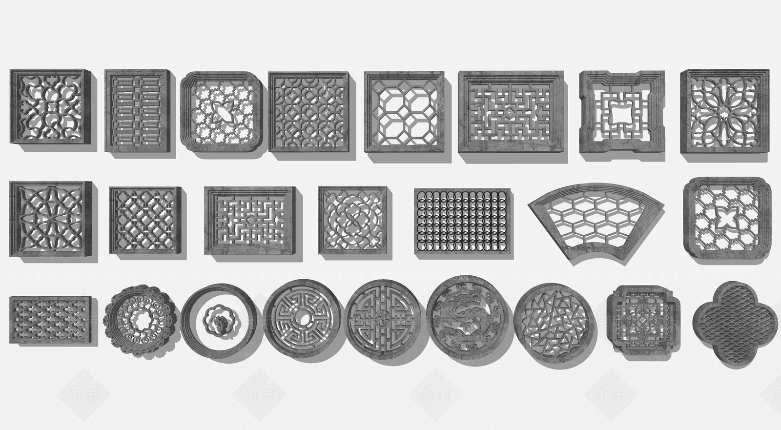 现代新中式镂花窗SU模型下载【ID:1200850888】