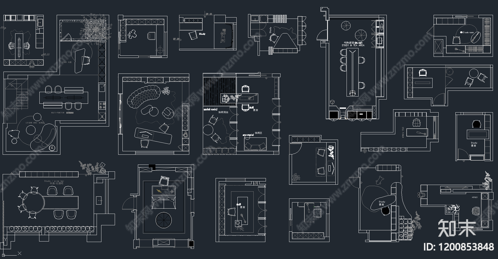 现代茶室施工图下载【ID:1200853848】