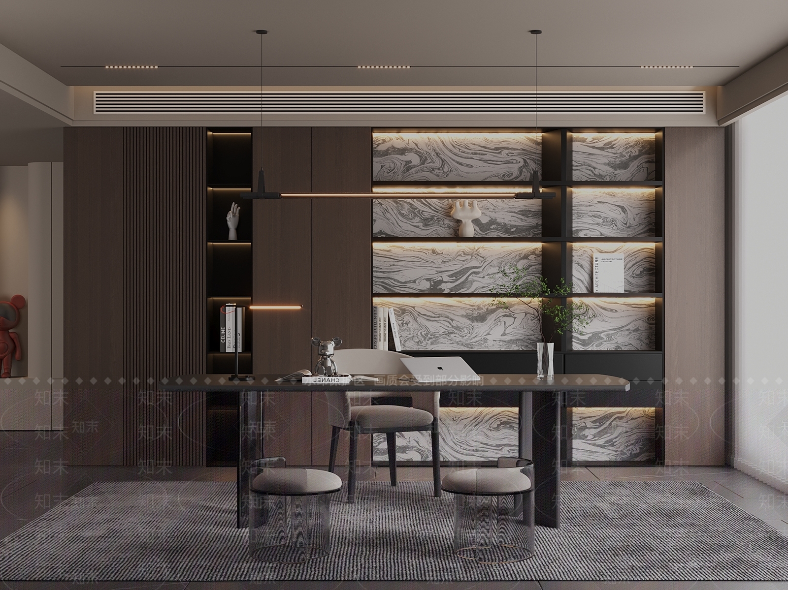 意式轻奢书房3D模型下载【ID:1200857149】