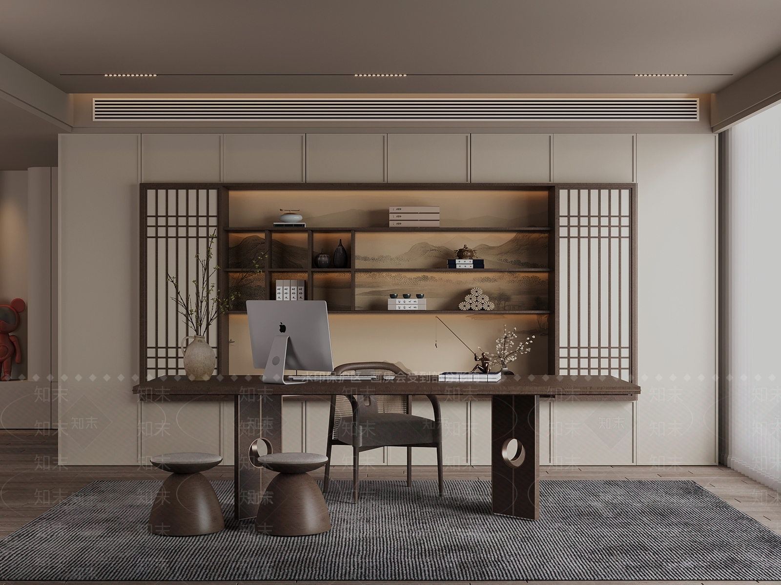 新中式中古书房3D模型下载【ID:1200857200】