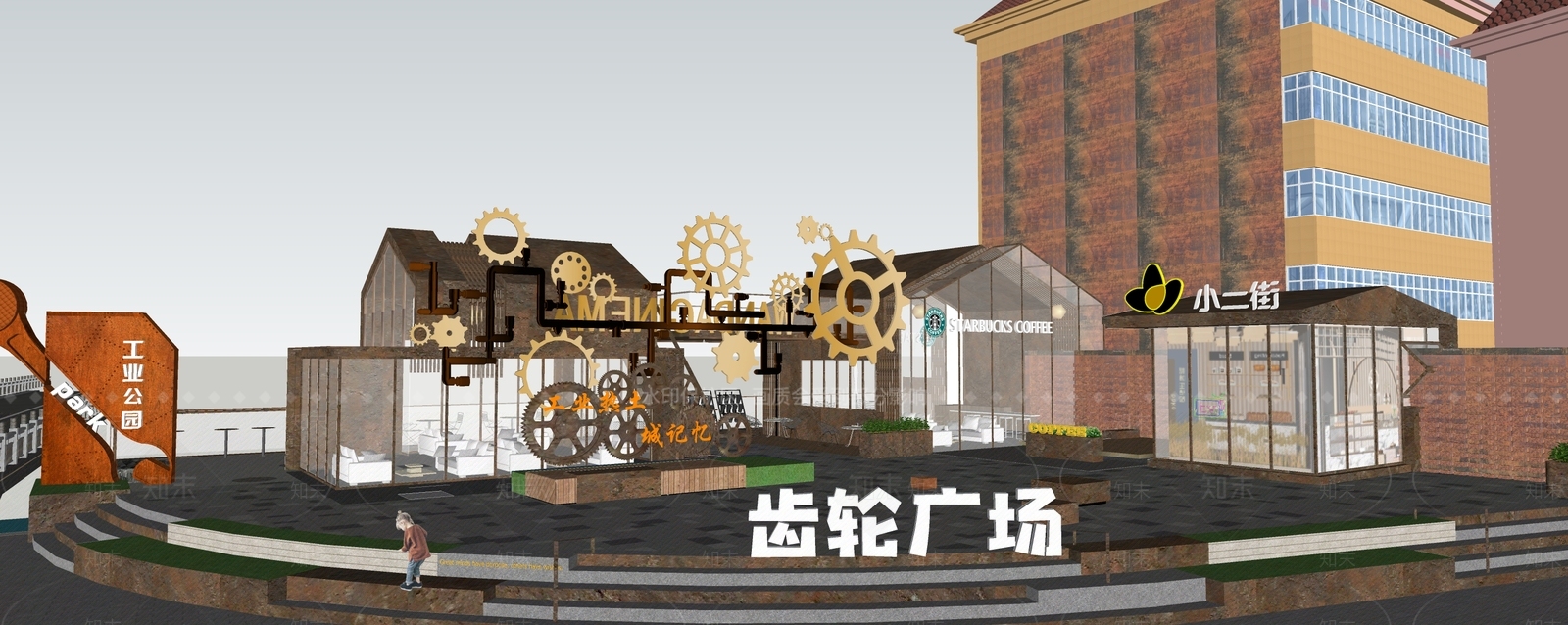 现代新中式广场景观SU模型下载【ID:1200857440】