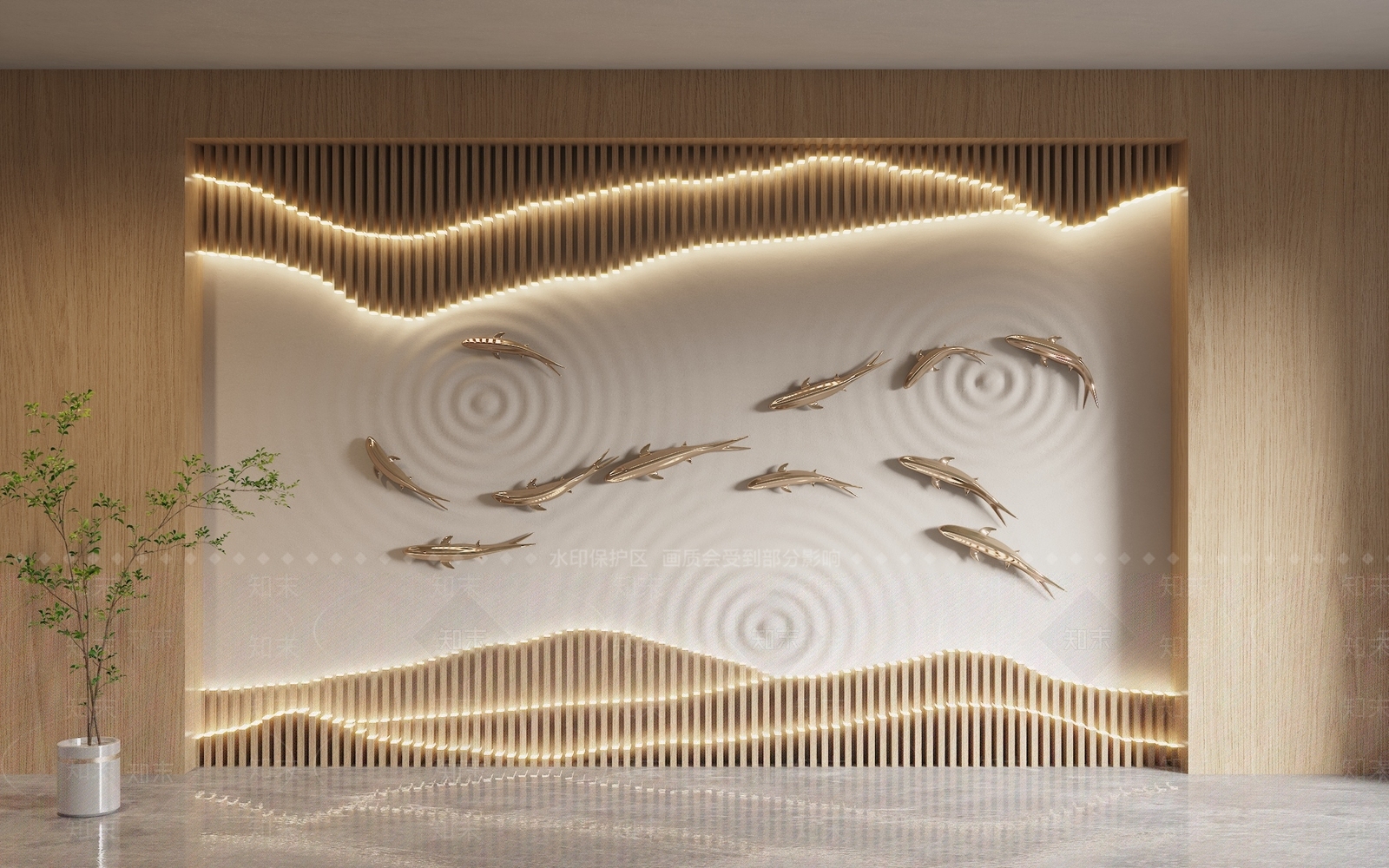 现代新中式背景墙SU模型下载【ID:1200858116】