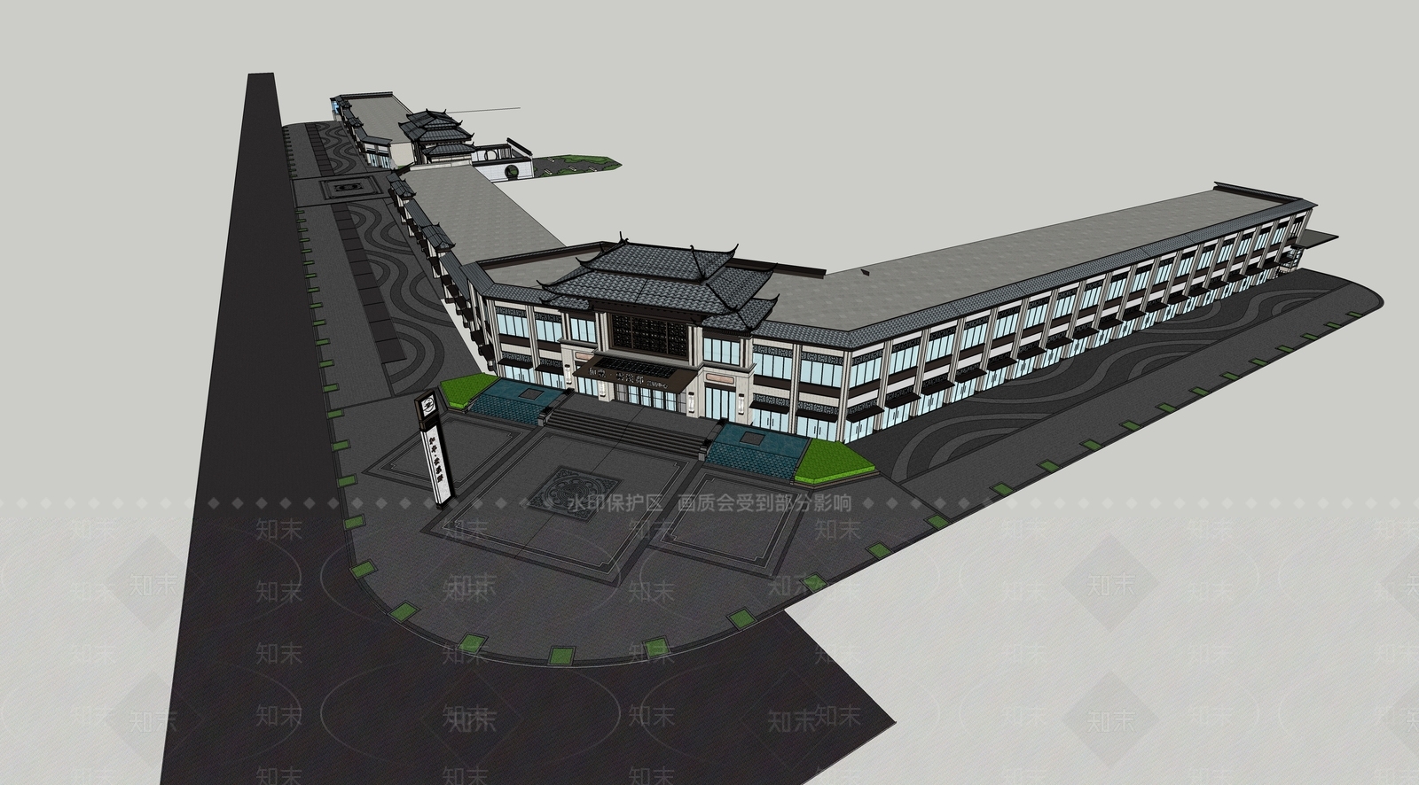 中式售楼处建筑SU模型下载【ID:1200867960】