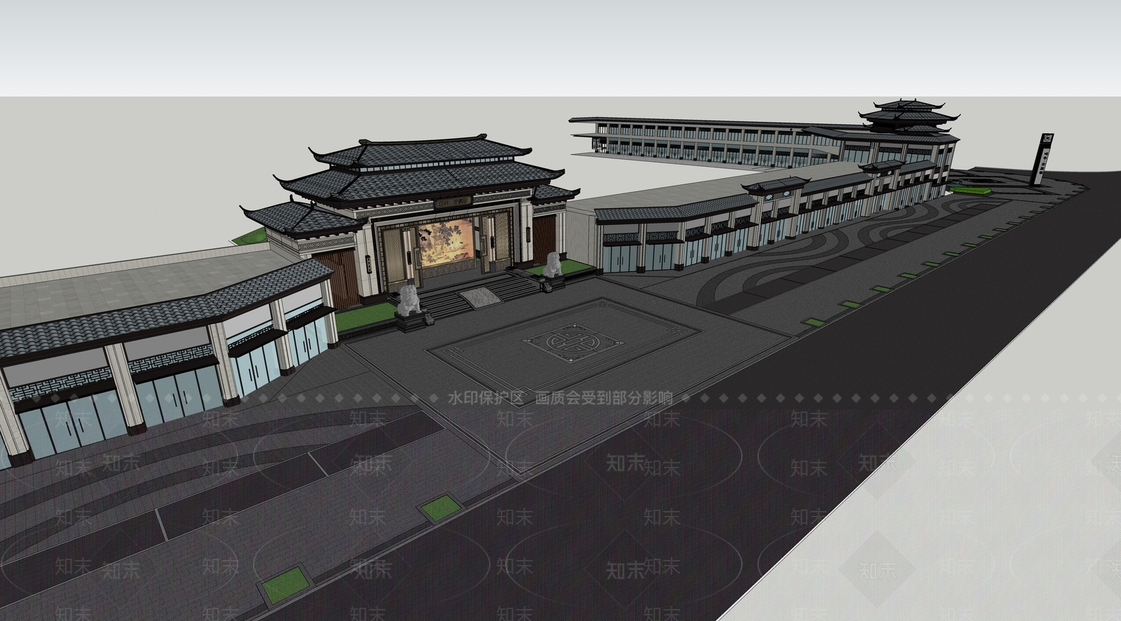 中式售楼处建筑SU模型下载【ID:1200867960】