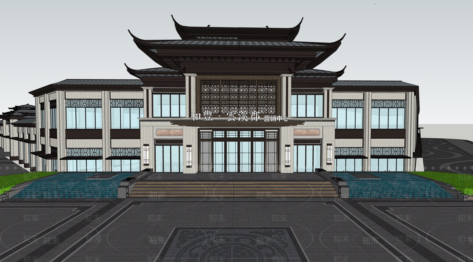 中式售楼处建筑SU模型下载【ID:1200867960】