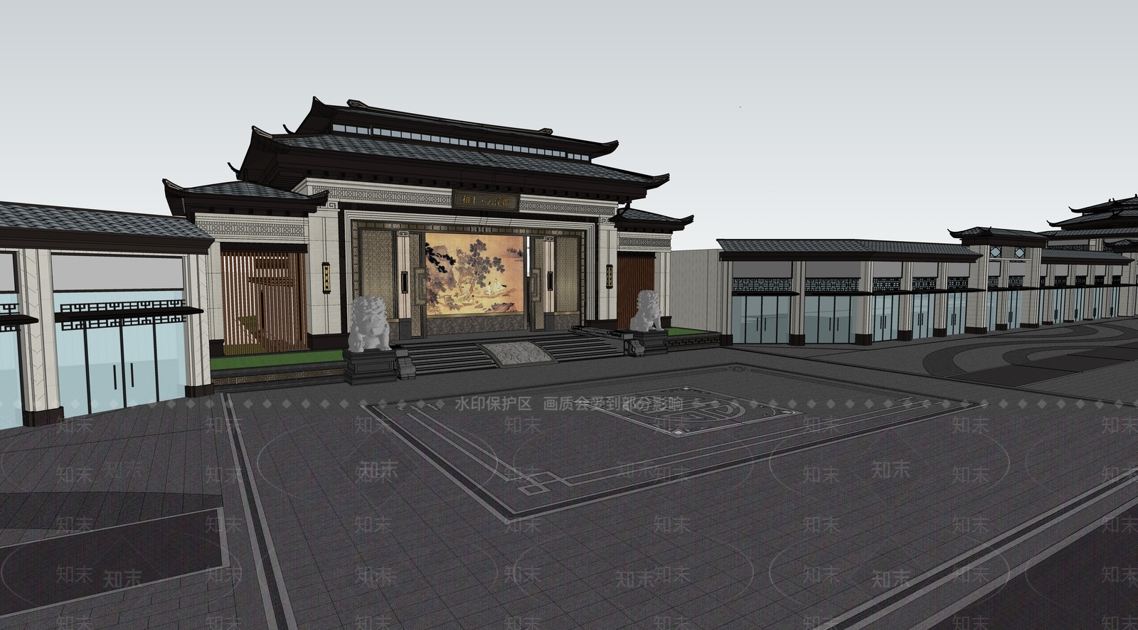 中式售楼处建筑SU模型下载【ID:1200867960】