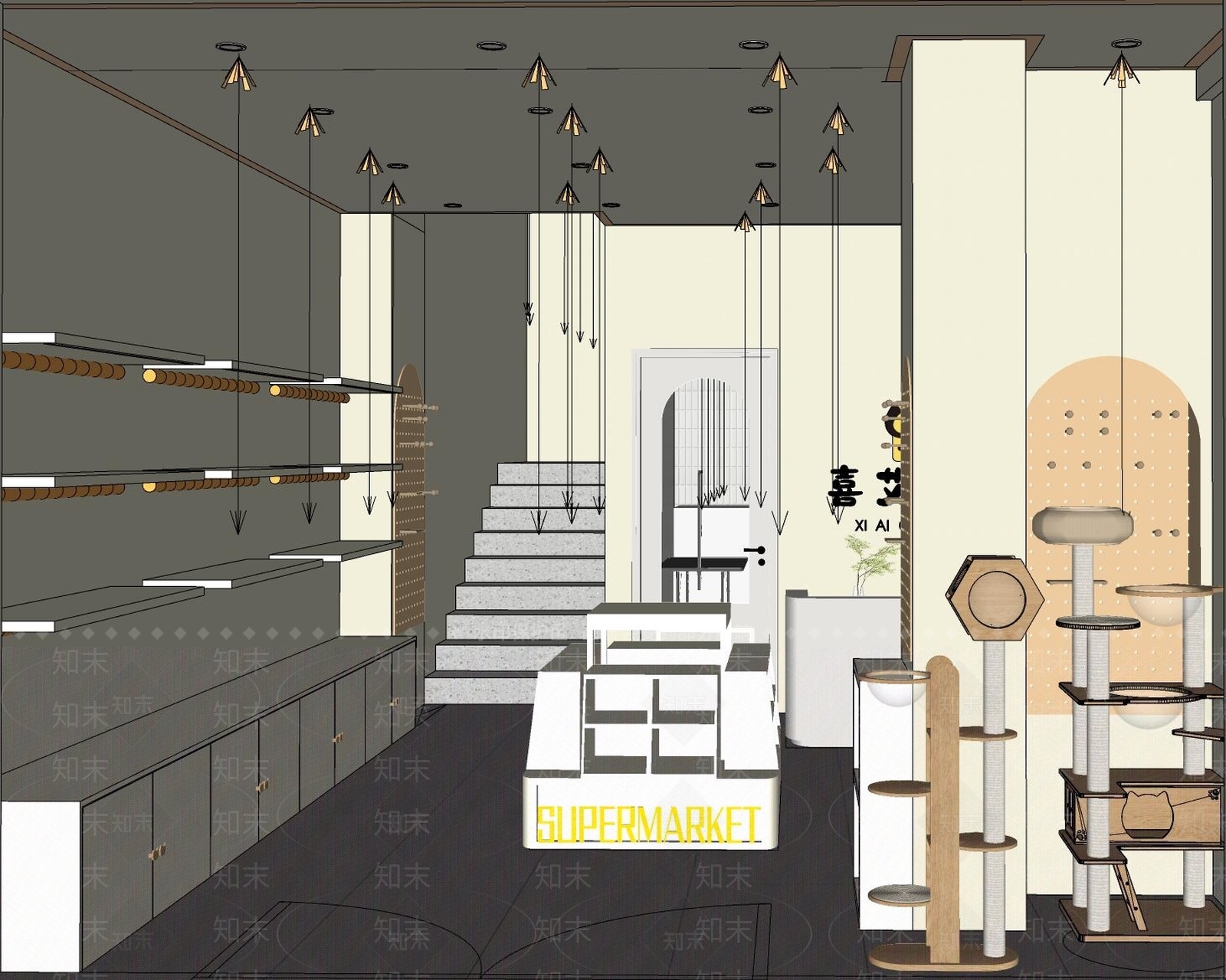 现代奶油宠物店SU模型下载【ID:1200911455】