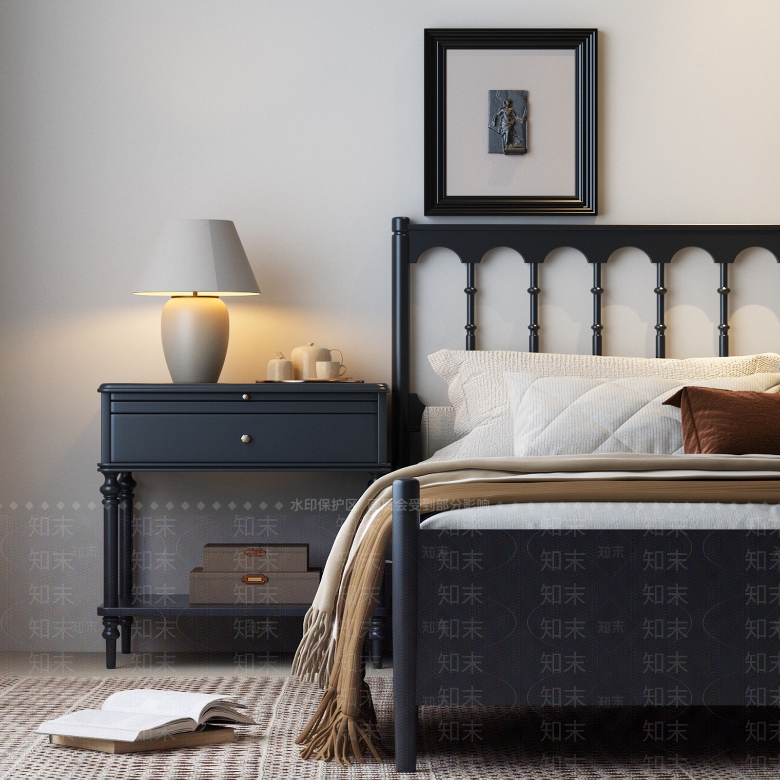 法式美式双人床3D模型下载【ID:1200877836】