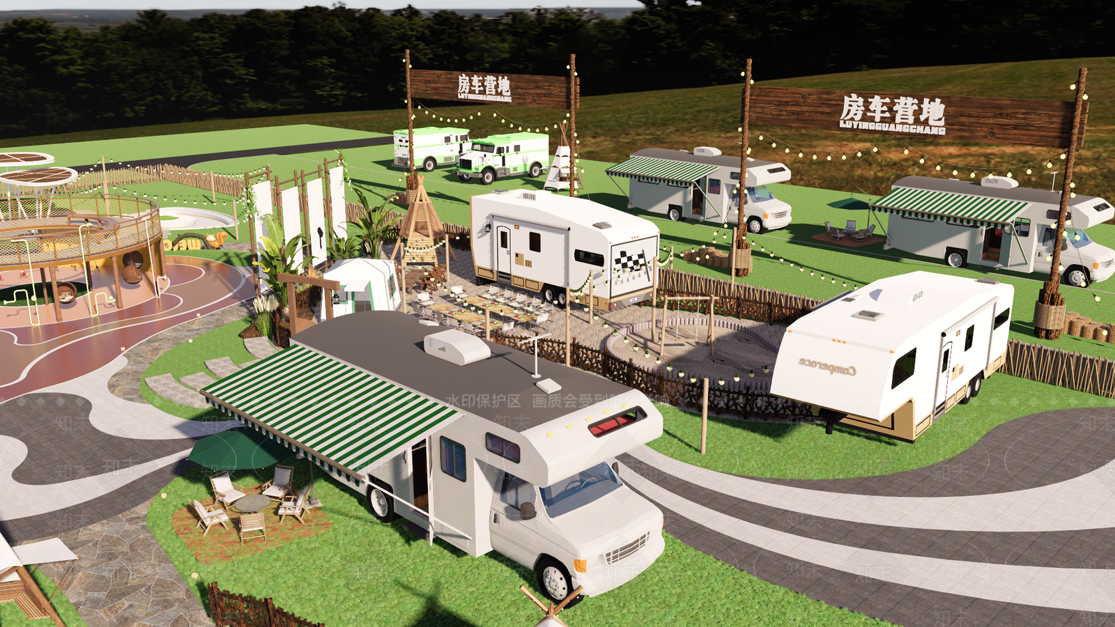 法式轻奢房车营地SU模型下载【ID:1200872983】