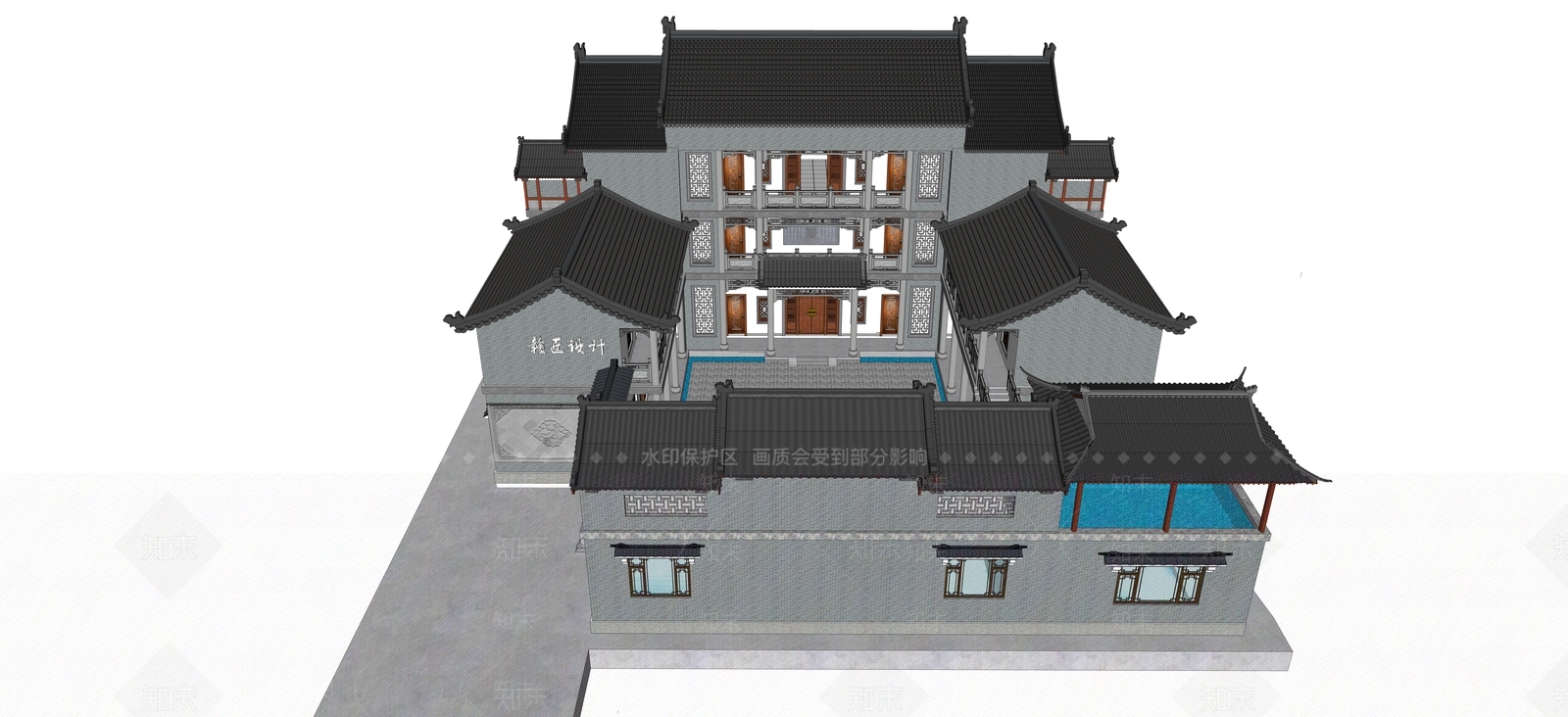 中式禅意四合院SU模型下载【ID:1200874703】