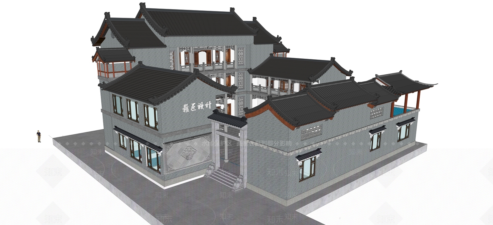 中式禅意四合院SU模型下载【ID:1200874703】