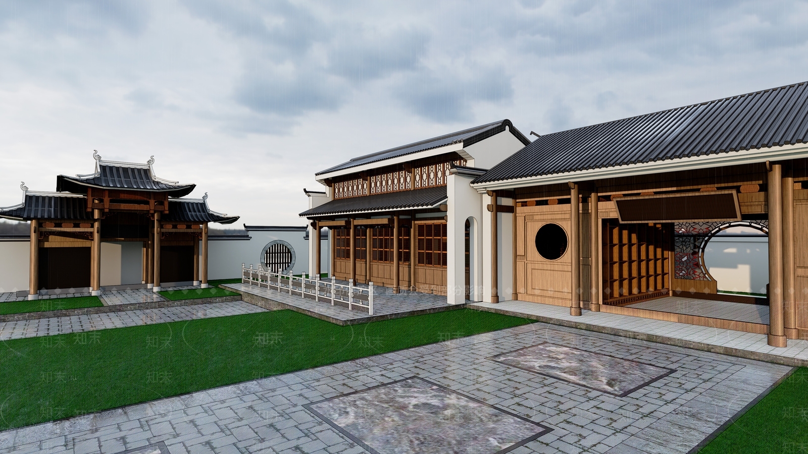 中式新中式古建筑SU模型下载【ID:1200880225】