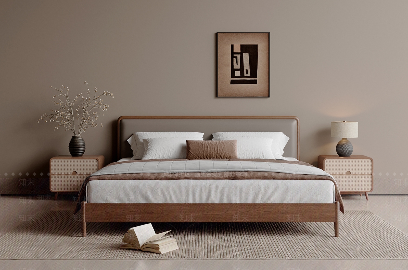 现代中古双人床SU模型下载【ID:1200882704】