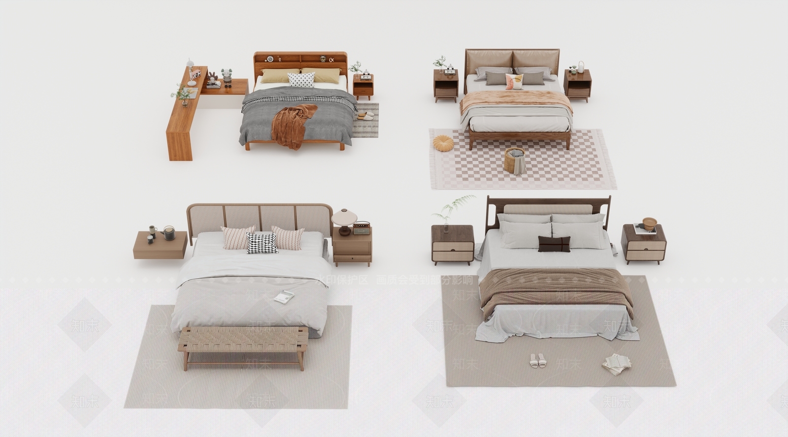 现代双人床3D模型下载【ID:1200929470】