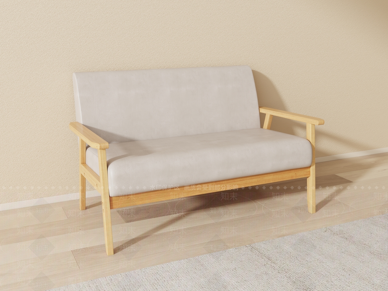 日式极简双人沙发3D模型下载【ID:1200886038】
