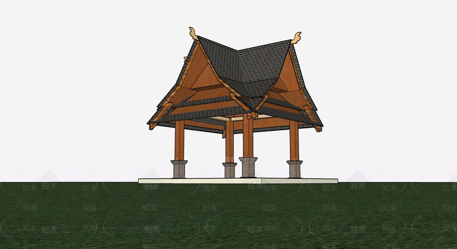新中式中式亭子SU模型下载【ID:1200889503】