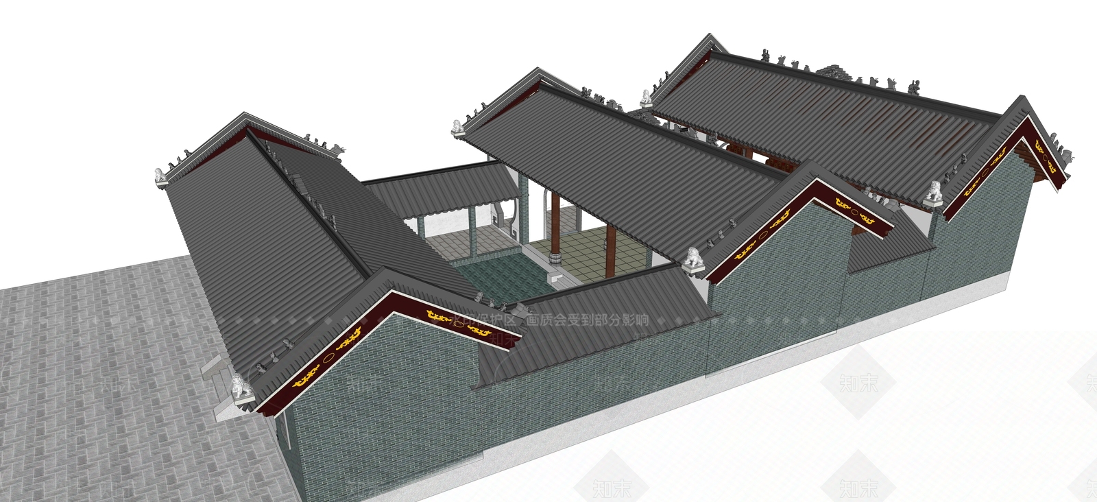 中式禅意古建筑SU模型下载【ID:1200889037】