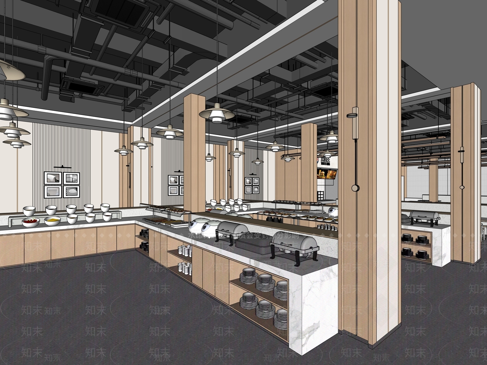 现代简约食堂SU模型下载【ID:1200894785】