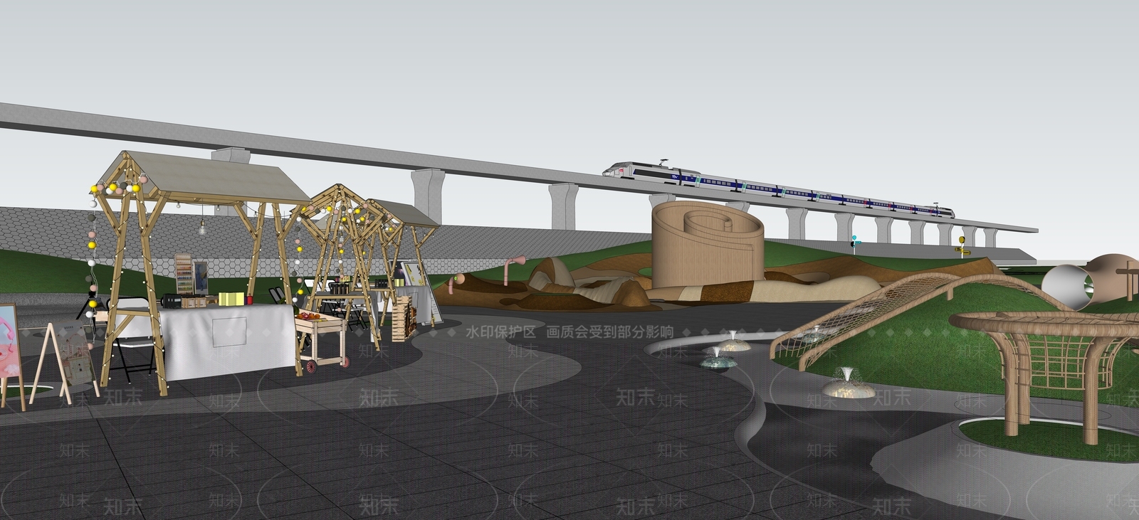 现代轻奢景观公园SU模型下载【ID:1200895793】