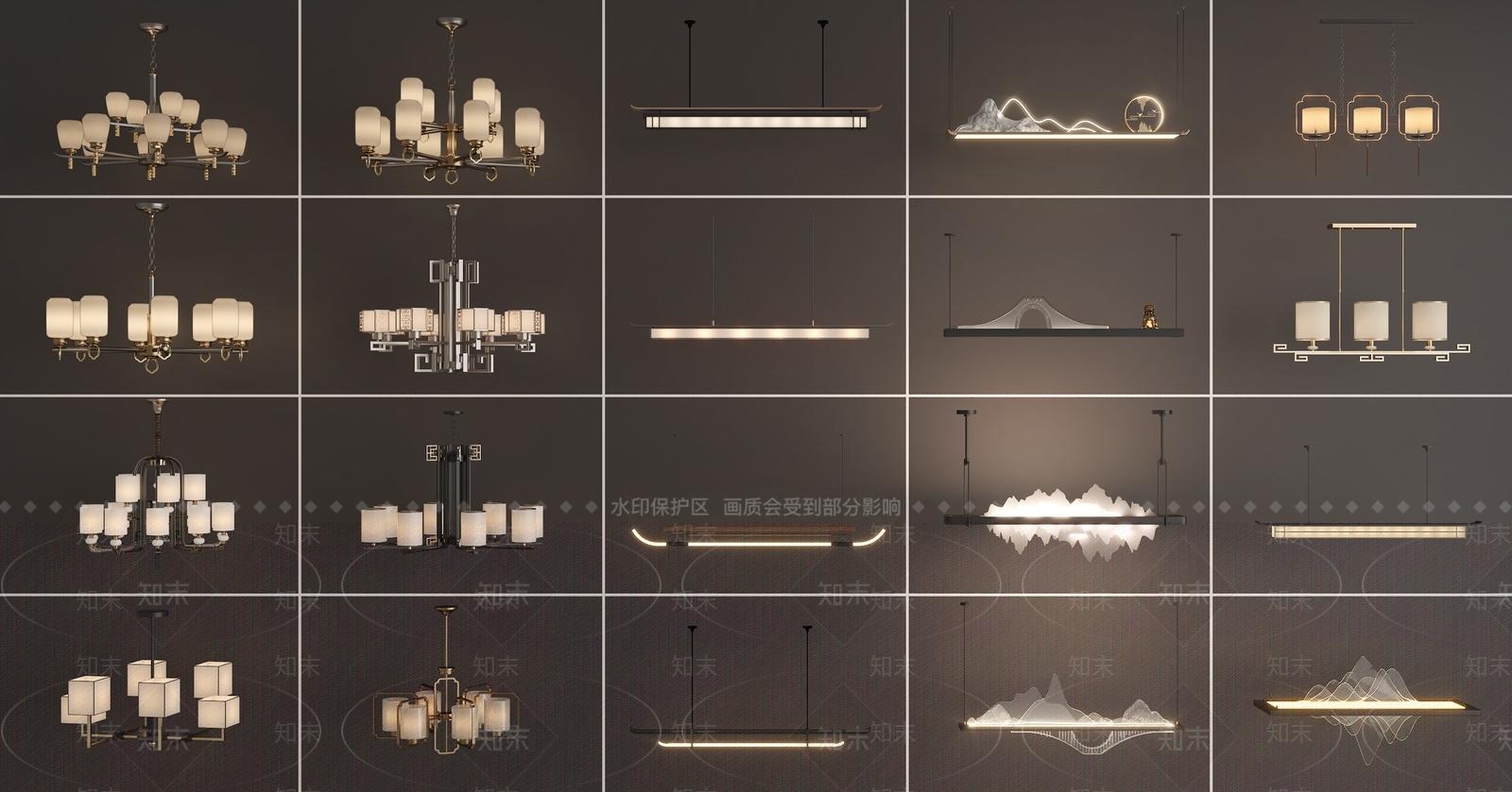 新中式中式艺术吊灯3D模型下载【ID:1200898909】