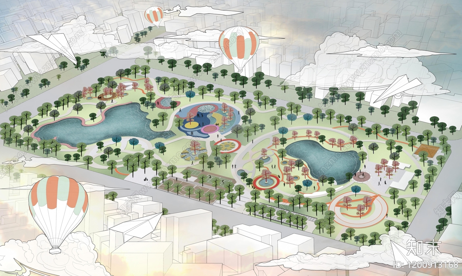 现代奶油公园鸟瞰图下载【ID:1200913168】