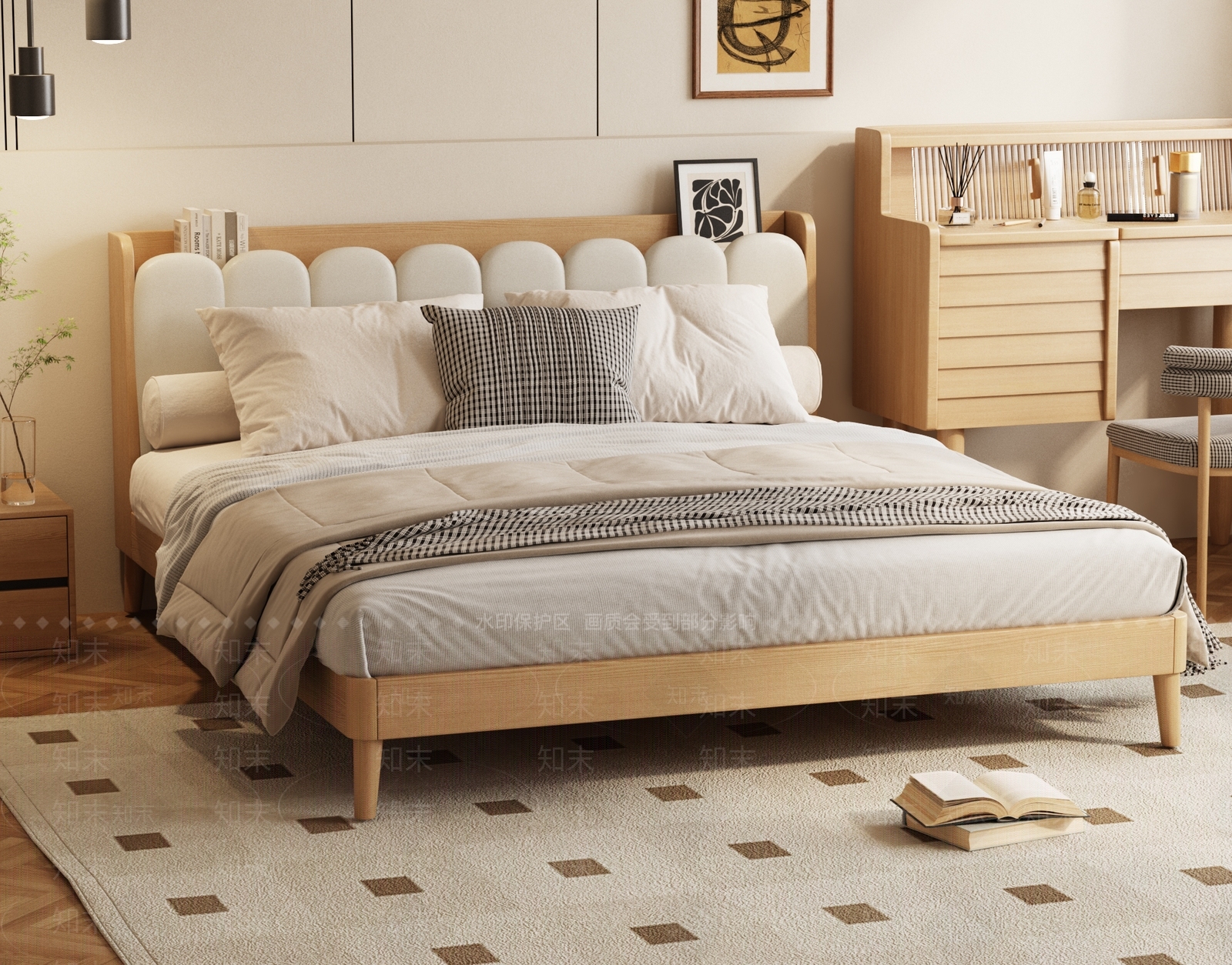 原木现代双人床3D模型下载【ID:1200918654】